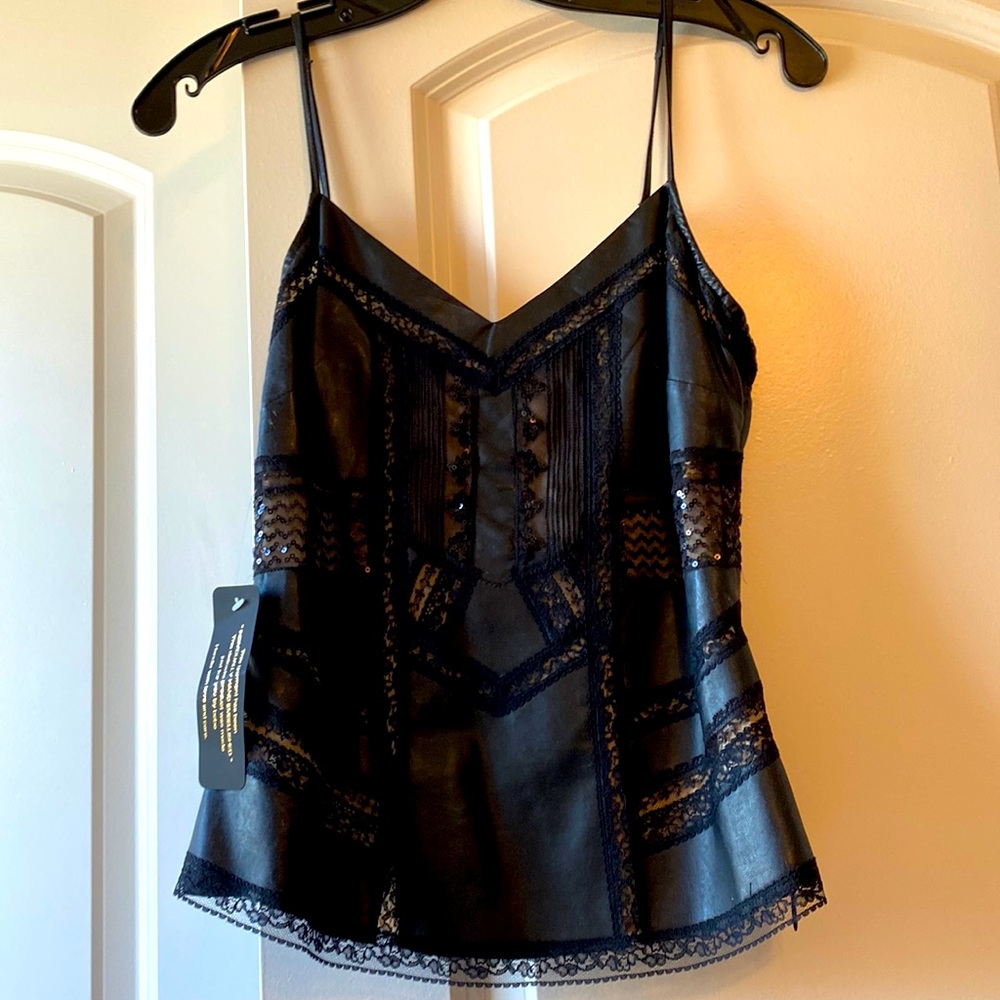 Bebe faux leather hand embellished cami. NWT!